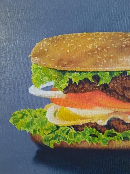 Immagine aggiuntiva 1: Fotorealismo Natura morta Pittura "Hamburger", pittore Olena Berest olio tela 