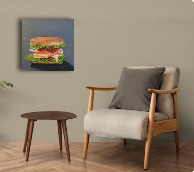 Immagine aggiuntiva 5: Fotorealismo Natura morta Pittura "Hamburger", pittore Olena Berest olio tela 