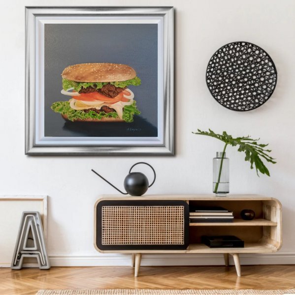 Immagine aggiuntiva 7: Fotorealismo Natura morta Pittura "Hamburger", pittore Olena Berest olio tela 