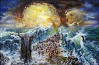 Painting "Exodus. Moses and Miracles" by painter Leon Katz acrylic canvas at Jose Art Gallery