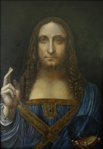 Painting "Copy of Da Vinci: World Lord" by painter Leon Katz acrylic wood at Jose Art Gallery