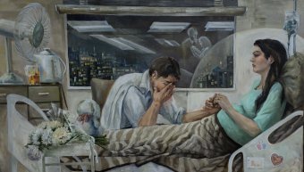 Peinture "Mort-né", peintre ISPIR huile toile à la Jose Art Gallery