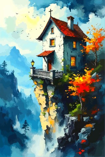 Arte digital "Capilla en el borde del acantilado", artista digital Viktor Levchenko en Jose Art Gallery