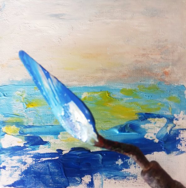 Image supplémentaire 3: Minimalisme Paysage marin Peinture "Bateau blanc", peintre Selena Sashina huile toile 