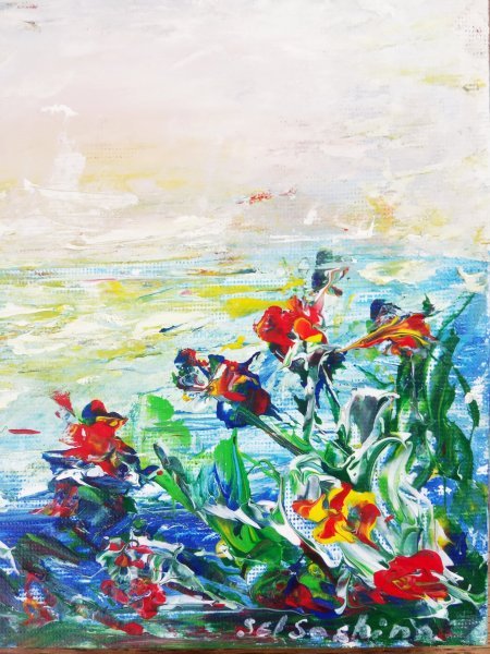 Image supplémentaire 5: Minimalisme Paysage marin Peinture "Bateau blanc", peintre Selena Sashina huile toile 