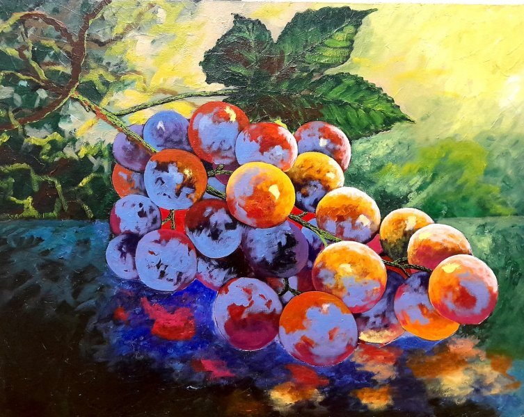 Additional view 9: Impressionism Still-Life Painting Grape Light by painter Anton Zapotochny(Dovzhenko) acrylic canvas 