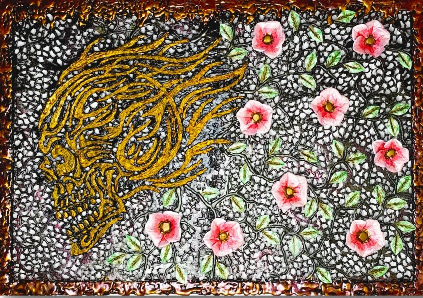 Blooming Transformation: Skull and Flowers Drawing - Janna Kravcova