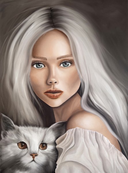 Realism Portrait Painting She and Nature: Harmony and Power by painter Ekaterina Mikhailova oil canvas 