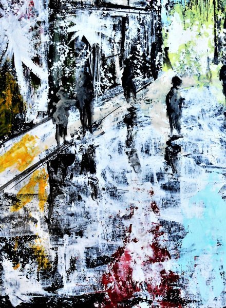 Imagen adicional 1: Posimpresionismo Paisaje urbano Pintura "Neón metropolitano", pintor francesco ottobre acrílico madera 