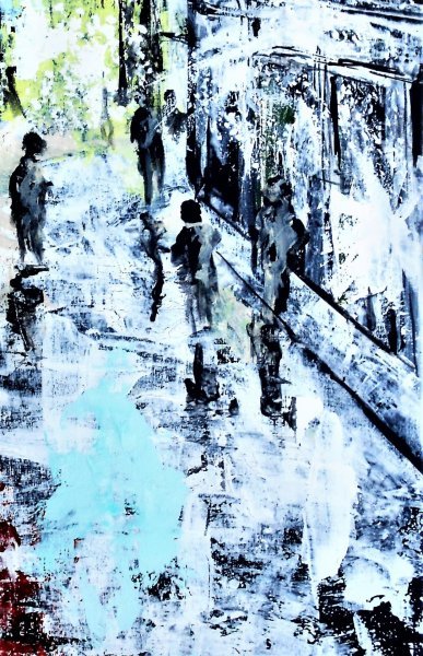Imagen adicional 2: Posimpresionismo Paisaje urbano Pintura "Neón metropolitano", pintor francesco ottobre acrílico madera 
