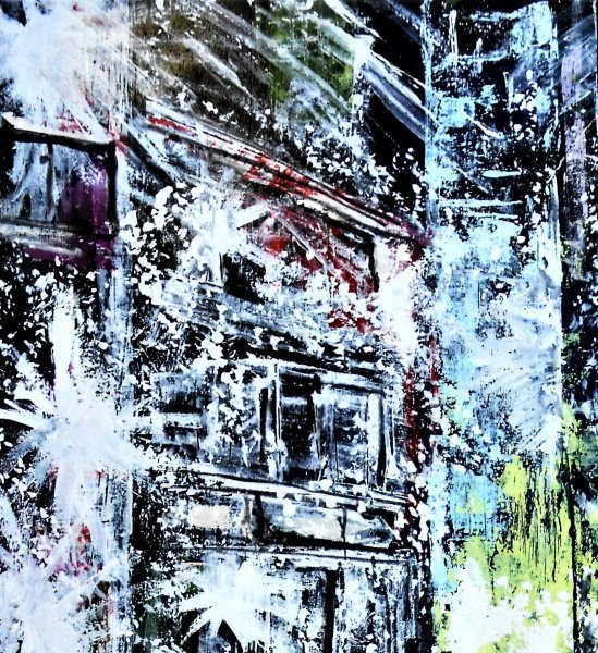 Imagen adicional 3: Posimpresionismo Paisaje urbano Pintura "Neón metropolitano", pintor francesco ottobre acrílico madera 