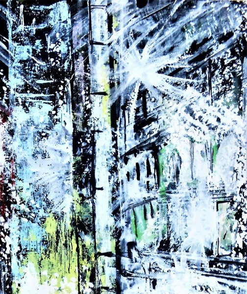 Imagen adicional 4: Posimpresionismo Paisaje urbano Pintura "Neón metropolitano", pintor francesco ottobre acrílico madera 