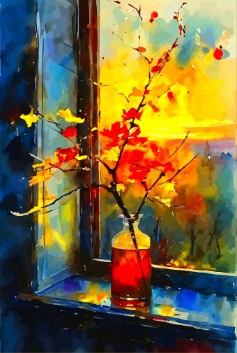 Digital Art "Autumn Leaves in a Vase" by digital artist Viktor Levchenko at Jose Art Gallery