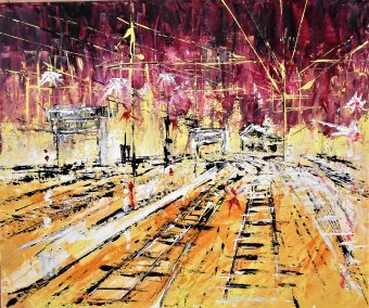 Живопись "Центральный вокзал Милана", живописец francesco ottobre темпера дерево в Jose Art Gallery