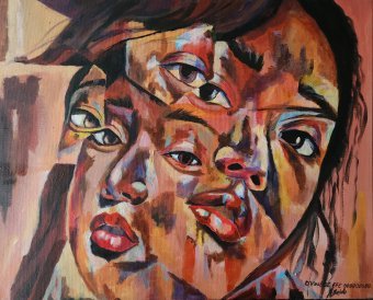 Painting "Rare Visions: Faces and Disguises" by painter Ovwede Efe Art acrylic canvas at Jose Art Gallery