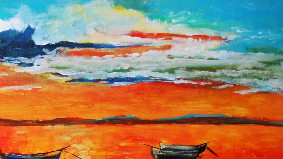 Additional view 2: Post-Impressionism Marine Art Painting Marina at sunset by painter francesco ottobre acrylic canvas 