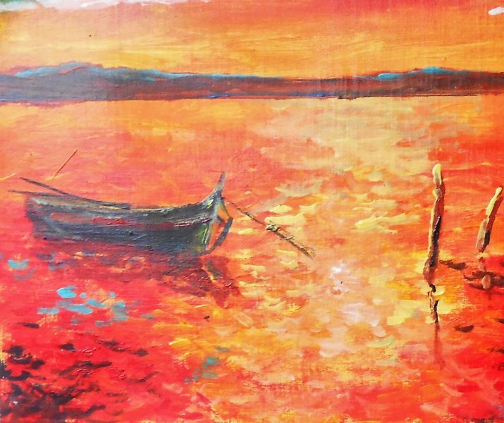 Additional view 3: Post-Impressionism Marine Art Painting Marina at sunset by painter francesco ottobre acrylic canvas 