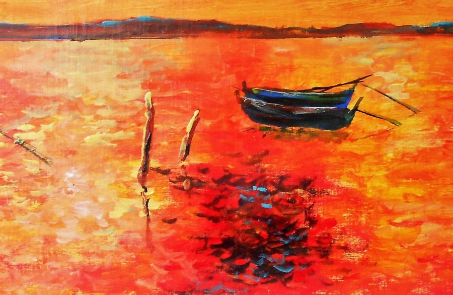 Additional view 4: Post-Impressionism Marine Art Painting Marina at sunset by painter francesco ottobre acrylic canvas 