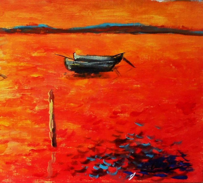 Additional view 5: Post-Impressionism Marine Art Painting Marina at sunset by painter francesco ottobre acrylic canvas 