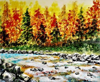 Живопись "Ручей осенью", живописец francesco ottobre темпера дерево в Jose Art Gallery