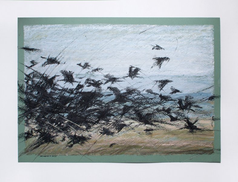 Imagen adicional 1: Abstraccionismo Paisaje Gráfico "Cuervos", ilustrador Herobora Myhaylivna Zdraste pastel papel 