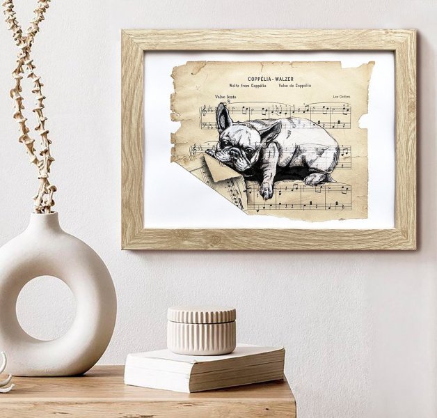 Additional view 2: Fine Art Animal Drawing French Bulldog Dog Lover Gift by illustrator Julia Shilo drawing ink paper 