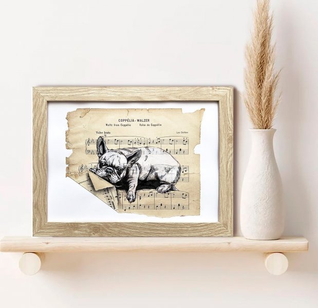 Additional view 3: Fine Art Animal Drawing French Bulldog Dog Lover Gift by illustrator Julia Shilo drawing ink paper 