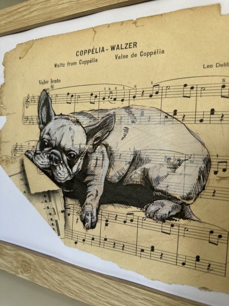 Additional view 5: Fine Art Animal Drawing French Bulldog Dog Lover Gift by illustrator Julia Shilo drawing ink paper 