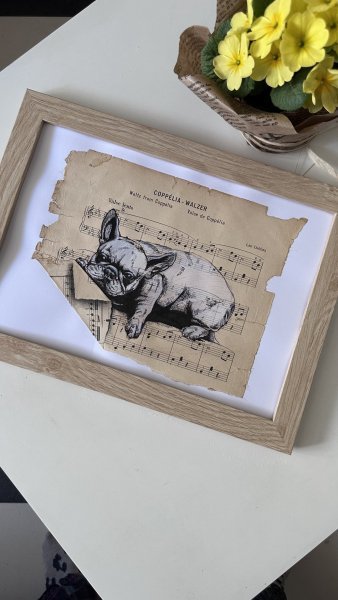 Additional view 6: Fine Art Animal Drawing French Bulldog Dog Lover Gift by illustrator Julia Shilo drawing ink paper 