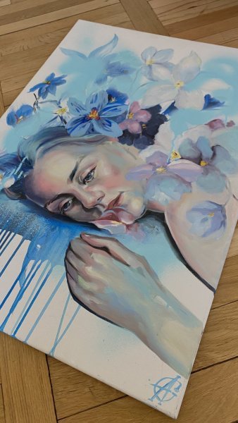 Imagem adicional 1: Cubismo Retrato Desenho "Melancólico", ilustrador Anna Goriunova óleo tela para pintura 