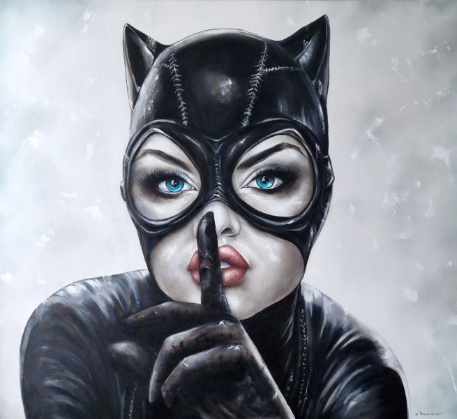 Moderno Retrato Pintura "Catwoman" pintor Natalya Bazilyuk óleo lienzo 