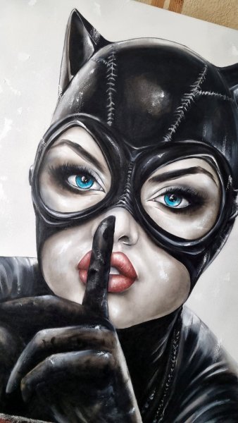 Imagen adicional 1: Moderno Retrato Pintura "Catwoman", pintor Natalya Bazilyuk óleo lienzo 