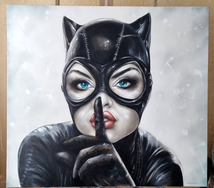 Imagen adicional 4: Moderno Retrato Pintura "Catwoman", pintor Natalya Bazilyuk óleo lienzo 