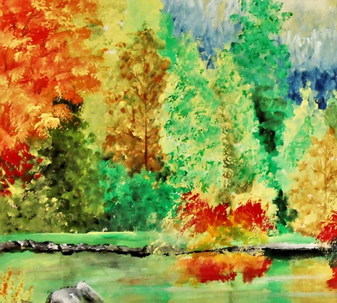 Imagen adicional 1: Posimpresionismo Paisaje Pintura "Torrente", pintor francesco ottobre pintura al agua madera 