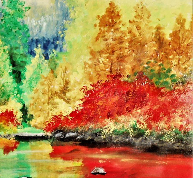 Imagen adicional 2: Posimpresionismo Paisaje Pintura "Torrente", pintor francesco ottobre pintura al agua madera 