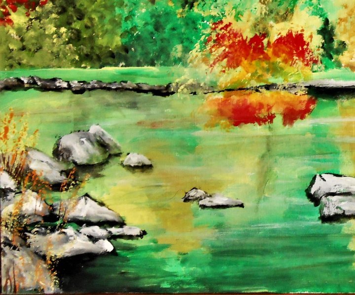 Imagen adicional 3: Posimpresionismo Paisaje Pintura "Torrente", pintor francesco ottobre pintura al agua madera 