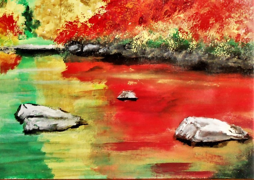 Imagen adicional 4: Posimpresionismo Paisaje Pintura "Torrente", pintor francesco ottobre pintura al agua madera 