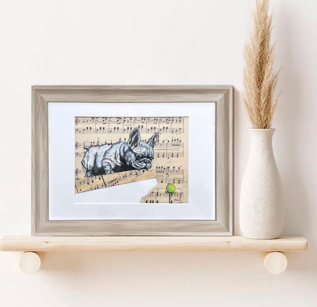 Imagen adicional 2: Arte pop Animalista Gráfico "Bulldog francés y arte pop con pelota", ilustrador Julia Shilo tinta papel 