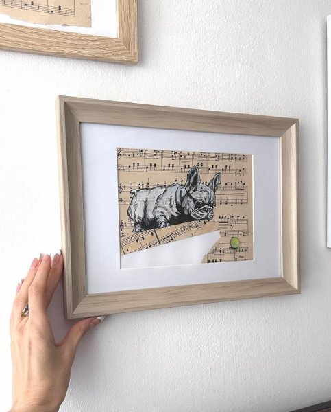 Imagen adicional 5: Arte pop Animalista Gráfico "Bulldog francés y arte pop con pelota", ilustrador Julia Shilo tinta papel 