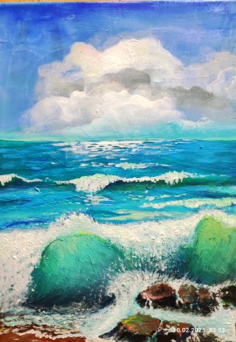 Painting "Waves of Summer" by painter Natali acrylic canvas at Jose Art Gallery