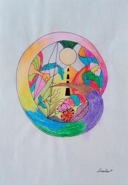 Abstractionnisme Familial Graphique "La mélodie de la Terre" illustrateur MeaHau crayons de cire papier 