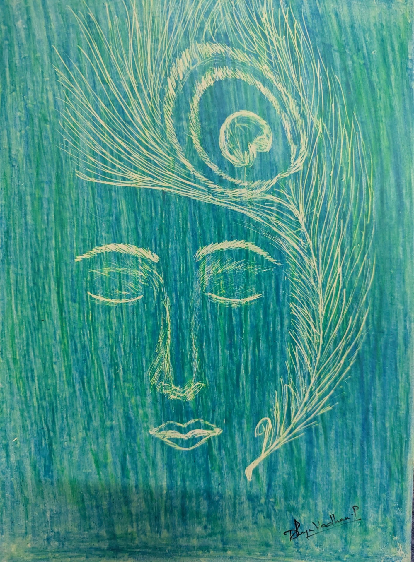 Patience-of Lord krishna Drawing - DHIVYA VADHANA P