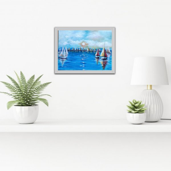 Modern Marine Art Painting Regatta by painter Natali acrylic canvas 