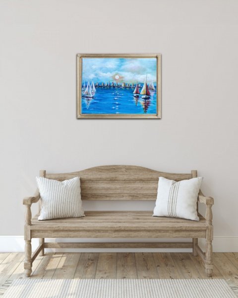 Additional view 1: Modern Marine Art Painting Regatta by painter Natali acrylic canvas 