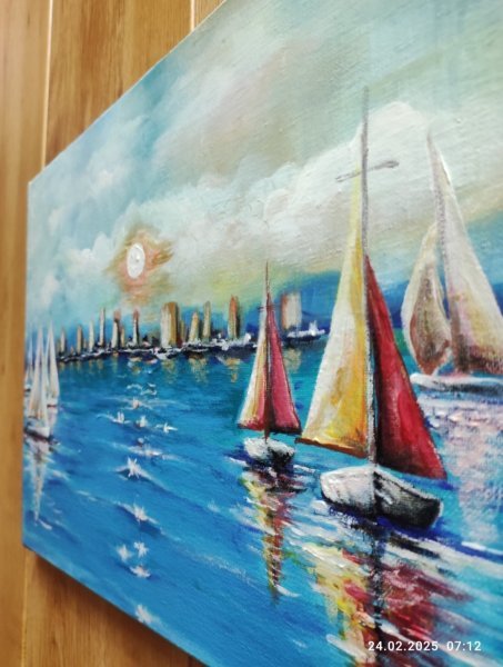 Additional view 2: Modern Marine Art Painting Regatta by painter Natali acrylic canvas 