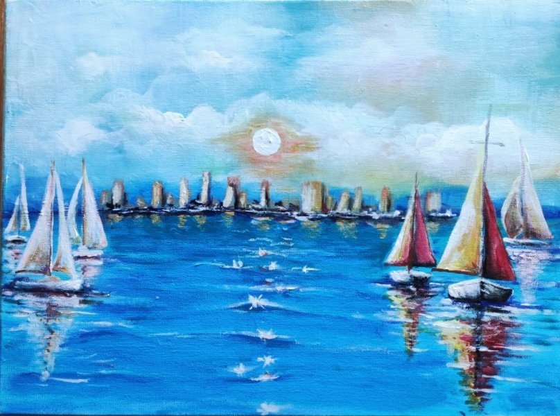 Additional view 5: Modern Marine Art Painting Regatta by painter Natali acrylic canvas 