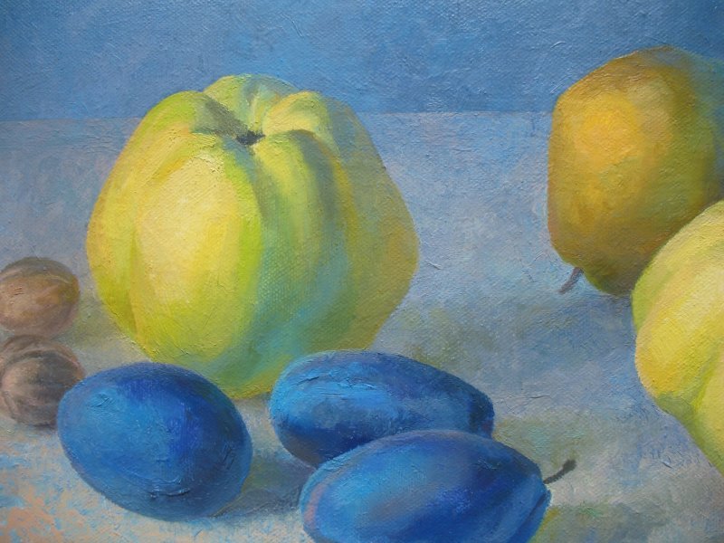 Additional view 2: Realism Still-Life Painting Autumn evening with fruits by painter Lana Korolievskaia oil canvas 