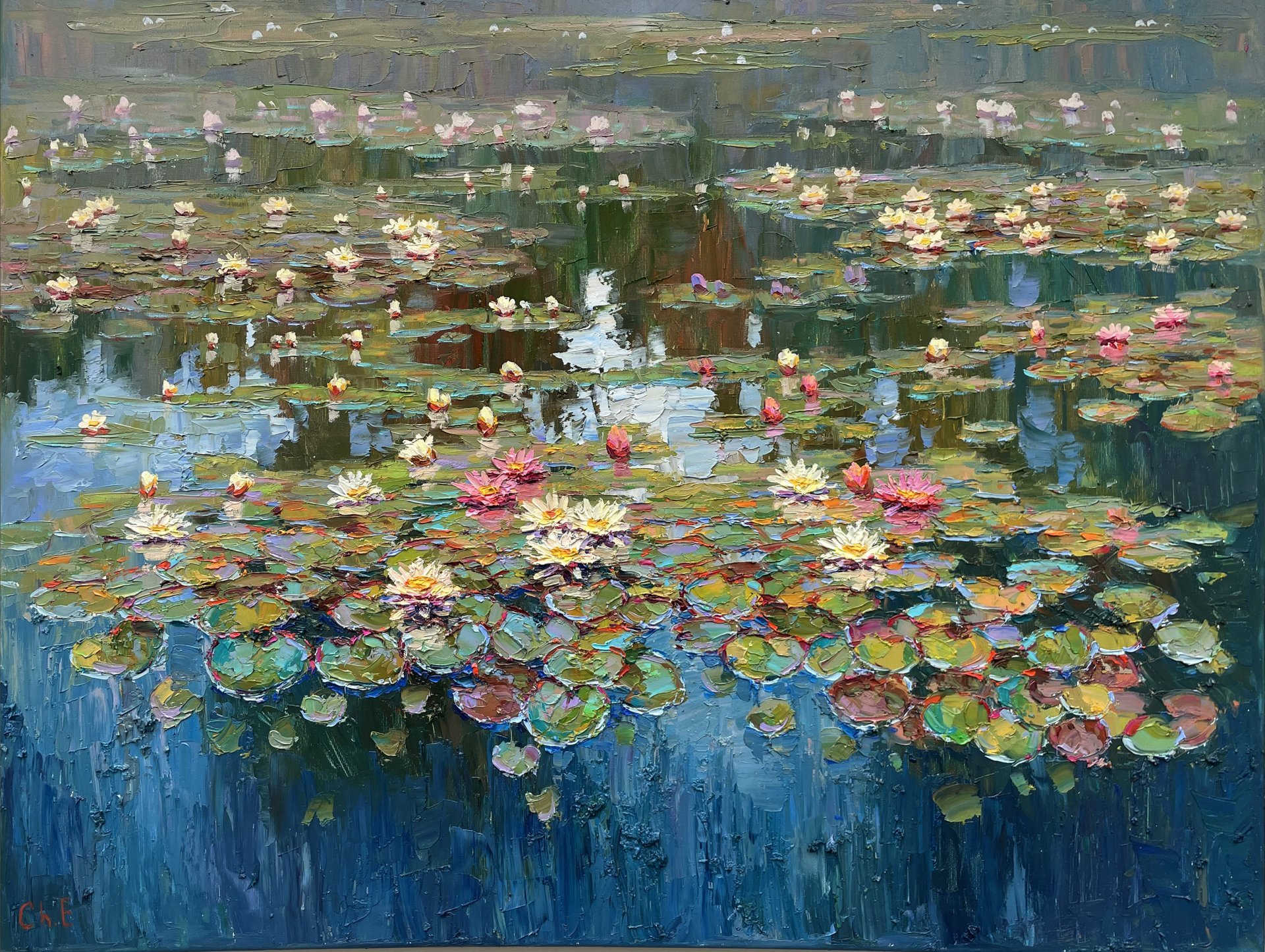 River with water lilies Painting by Yevgeny Chernyakovsky