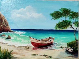 Painting "The Cote d'Azur of Dreams" by painter Natali acrylic canvas at Jose Art Gallery