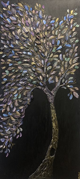 Drawing "Древесный хамелеон: блестящие узоры" by illustrator Яна Люлина acrylic canvas at Jose Art Gallery